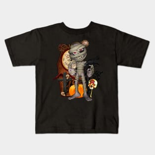 Cute, funny mummy with crow, halloween design Kids T-Shirt